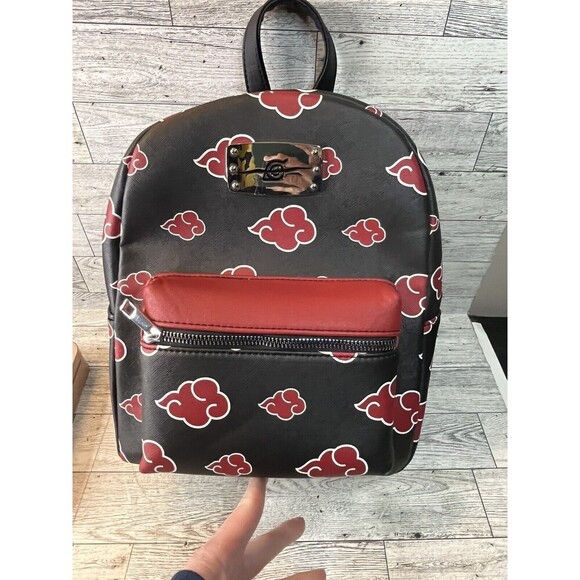 NWOT Vtg Naruto Akatsuki Red Cloud Faux Saffiano Leather Mini Backpack Bag 2002 - Picture 1 of 11